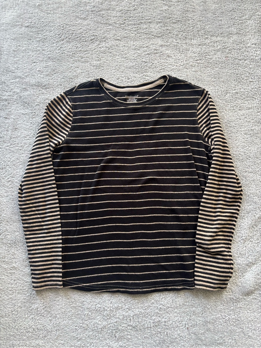 Westbound Black & Cream Striped Long-Sleeve Crewneck